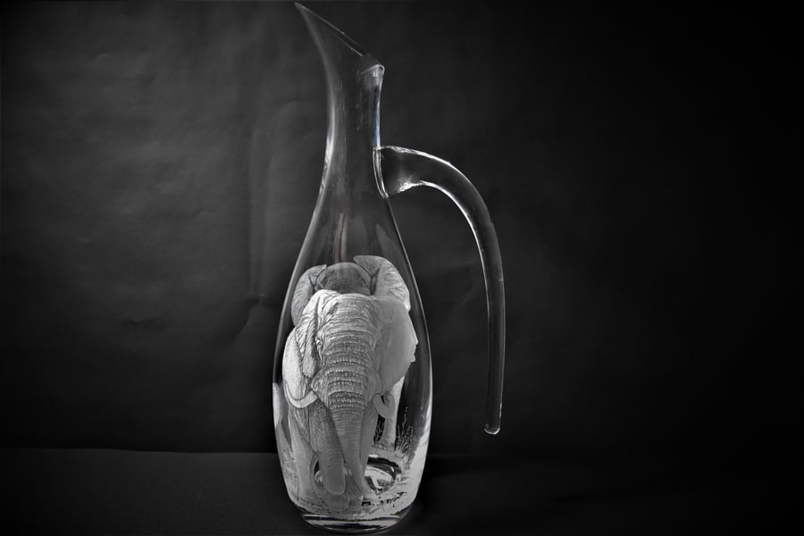 Hand Engraved Elephant Water Carafe