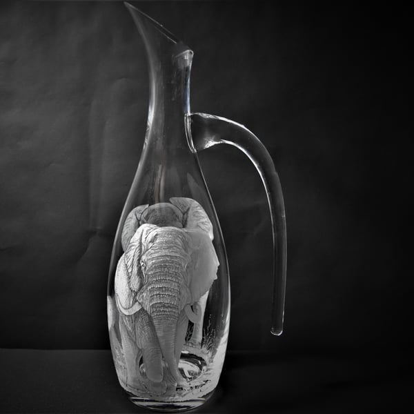 Hand Engraved Elephant Water Carafe