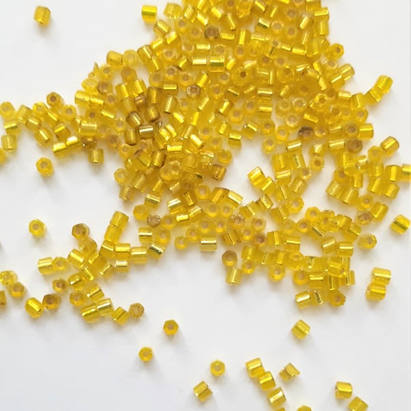 Metallic Yellow Hexagon beads, size 11, small beads for jewellery making and cra