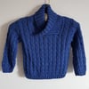 Boy's Hand Knitted Blue Cotton Shawl Collar Jumper 24"