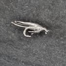 Real fishing fly preserved in silver, tie pin, pin badge