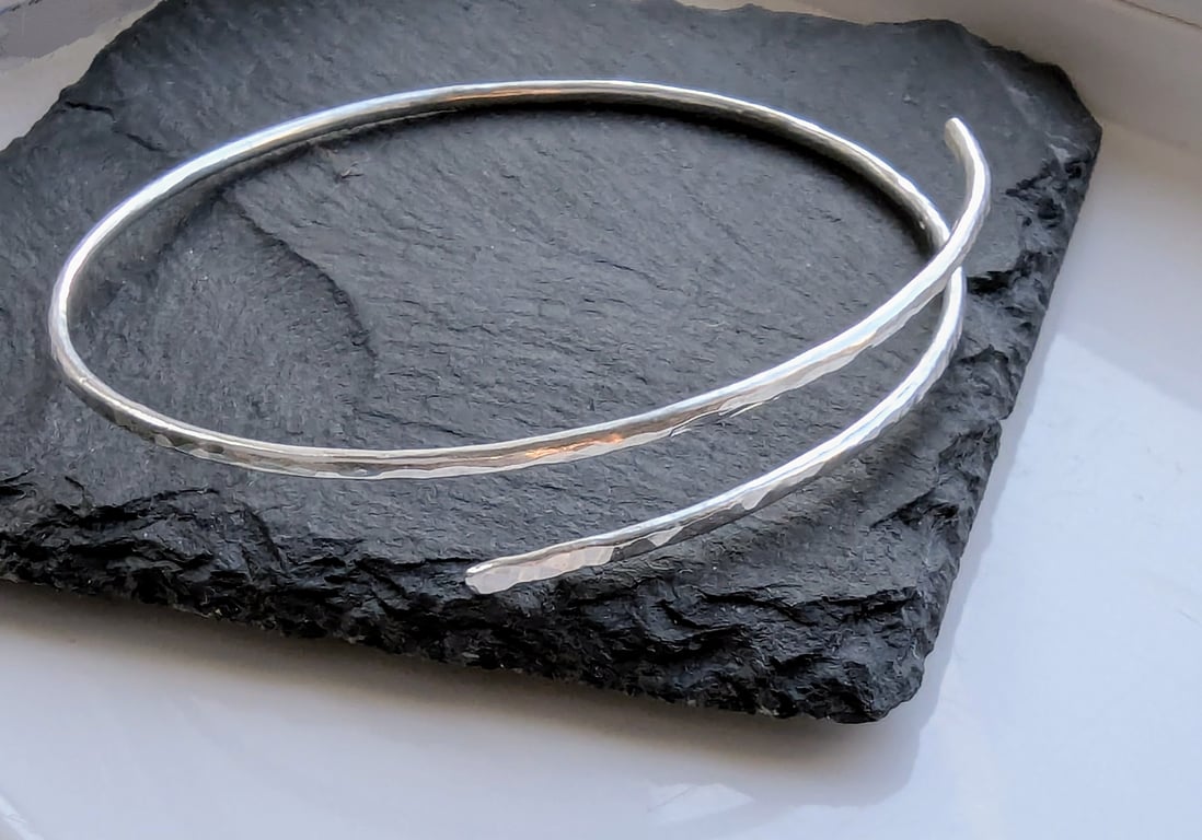 SILVER HAMMERED BANGLE Recycled Sterling Silver Wrap Bangle