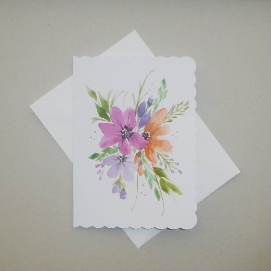 Hand painted floral blank greetings card( ref F 753 D2 )