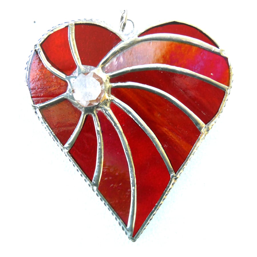 Red Swirled Heart Stained Glass Suncatcher 006 ruby wedding