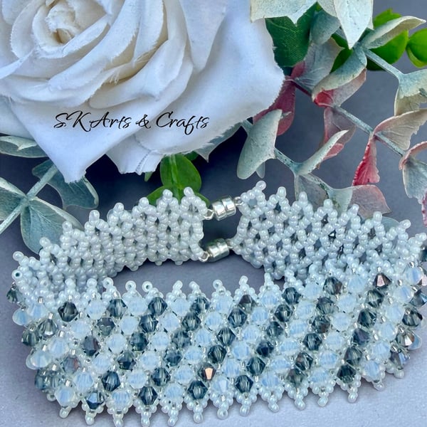 Embellished net stitch Crystal Bracelet 
