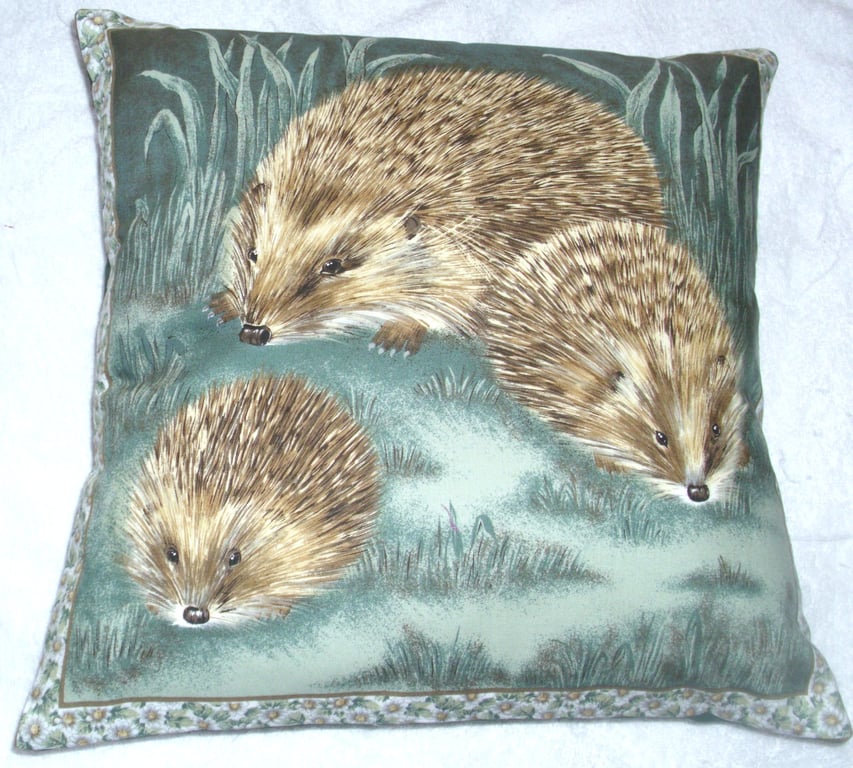 A Hedgehog and her two youngsters in a moonlit garden cushion