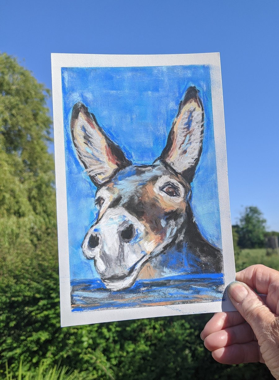 Happy donkey original pastel painting