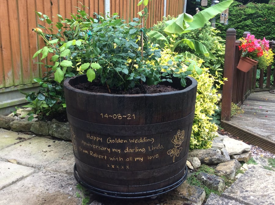 Personalised Whisky Barrel Large Plant Pot