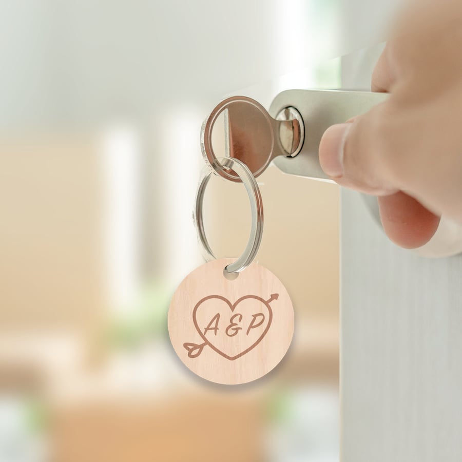 Valentines Day Heart Shaped Initials Keyring Couples Heart and Arrow Anniversary