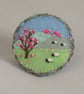 Brooch - Blossom and Sheep, appliqued and embroidered
