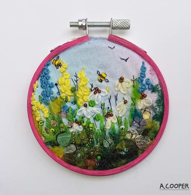 ,SUMMERS DAY, A handmade original,embroidered wildflower picture, 