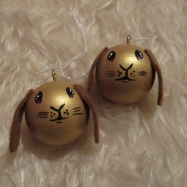 Bunny Rabbit Christmas Tree Baubles Decorations Wood Wooden Hand Painted