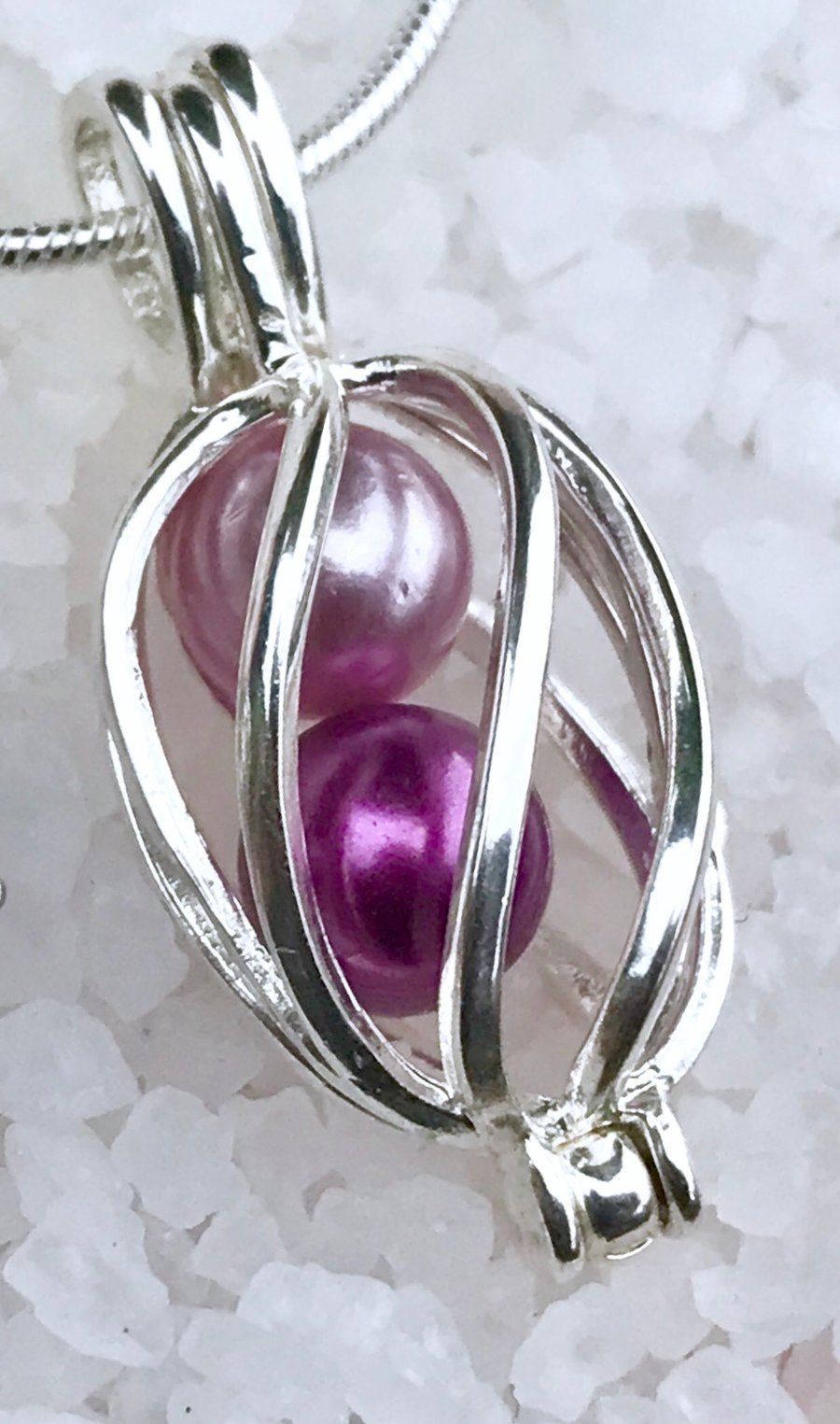 Twisted Cage Pendant Pearl Full Set Sterling Silver Snake Chain 