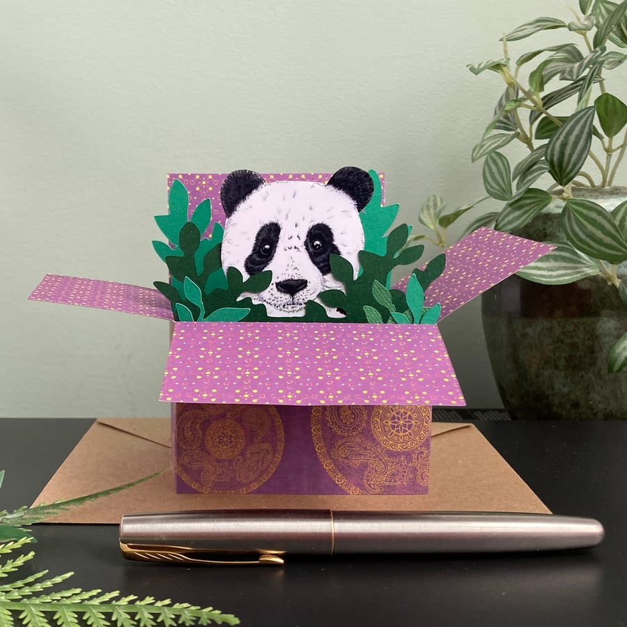 Panda card; Personalised, Birthday or Blank. Panda "pop up" gift card holder