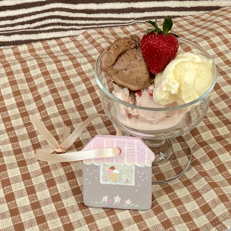 Ice Cream Sundae Neopolitan - hand painted hanging decoration