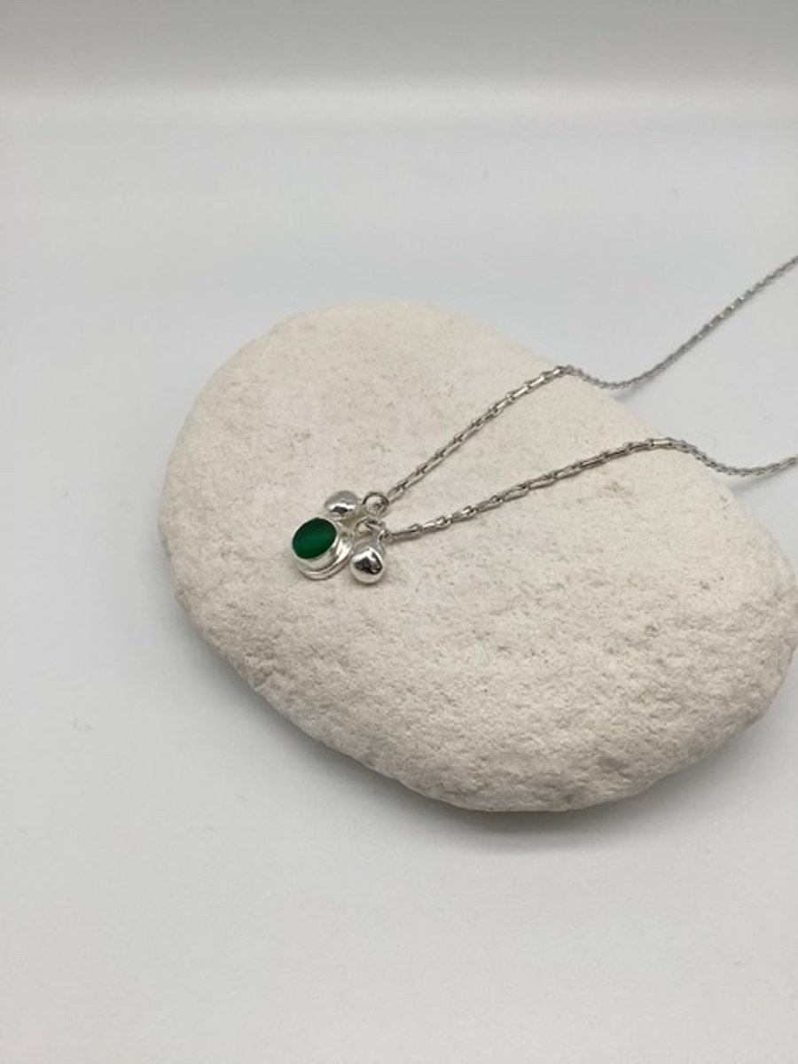 Green Sea Glass and Pebble Necklace