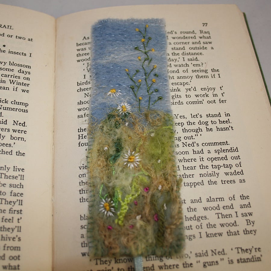 Wildflower Meadow - Embroidered and felted bookmark