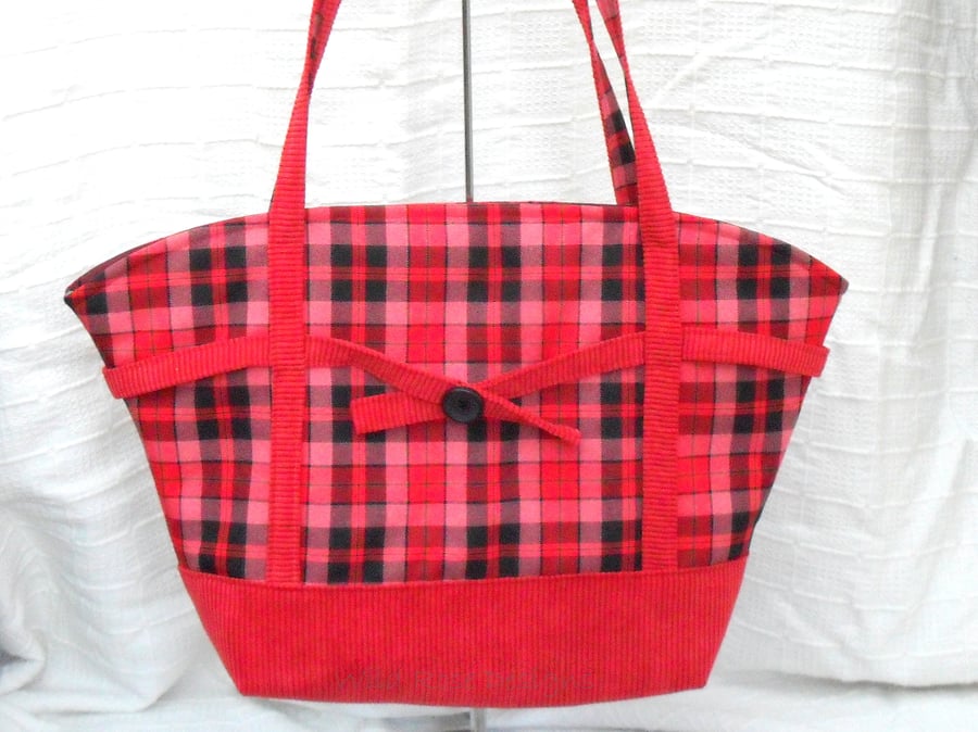 Red tartan tote