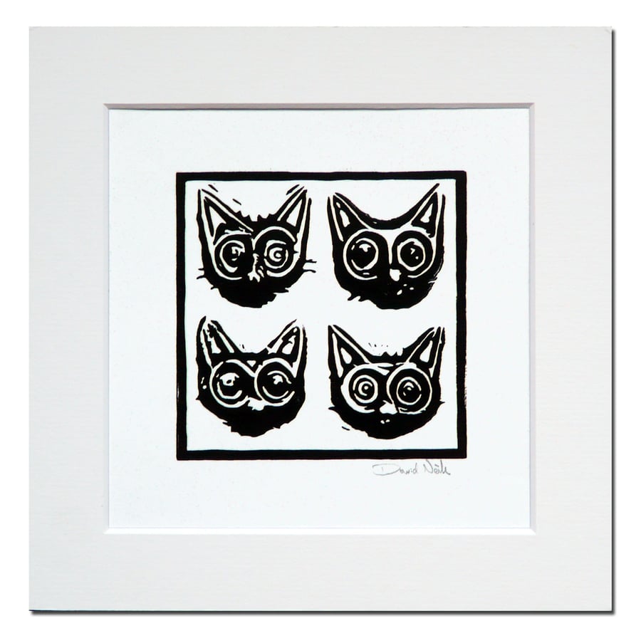 Minoan Cats Linocut