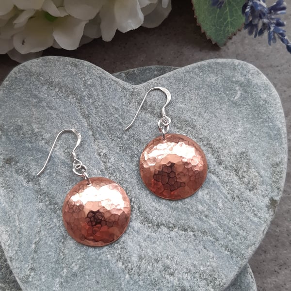 Disc Shaped Copper Earrings With Sterling Silver Ear Wires