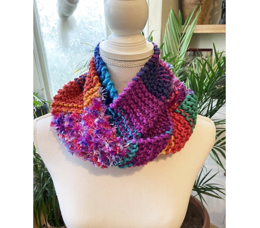 Purple hand knitted infinity shawl neck wrap -head wrap shawl - Boho Wrap Collar