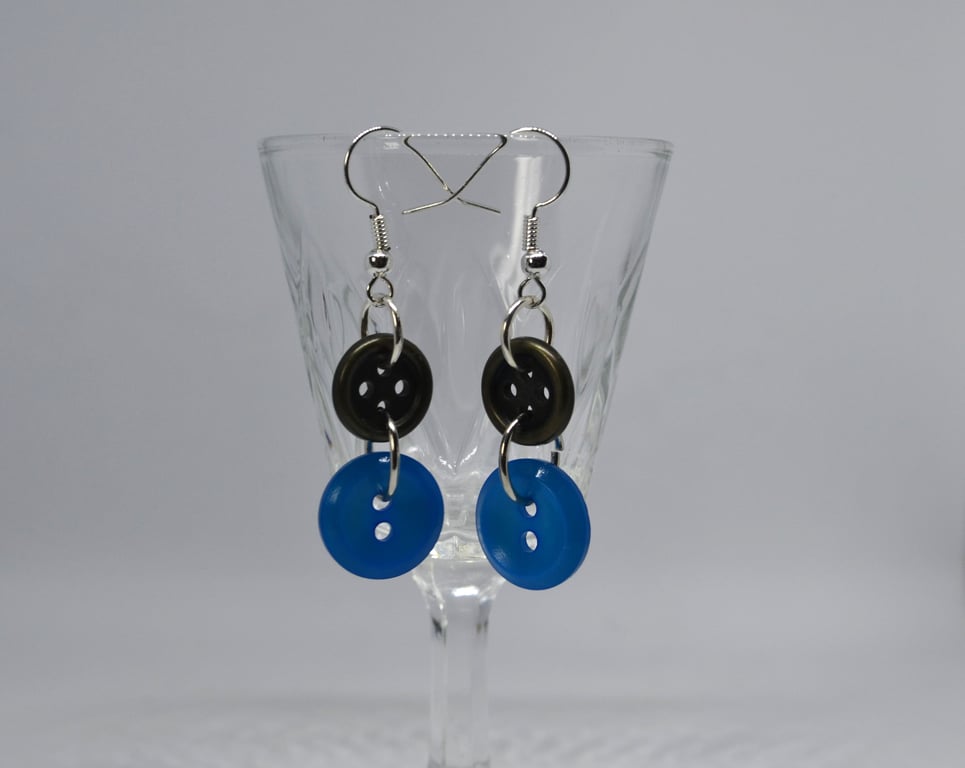 Blue and Grey Vintage Button Earrings