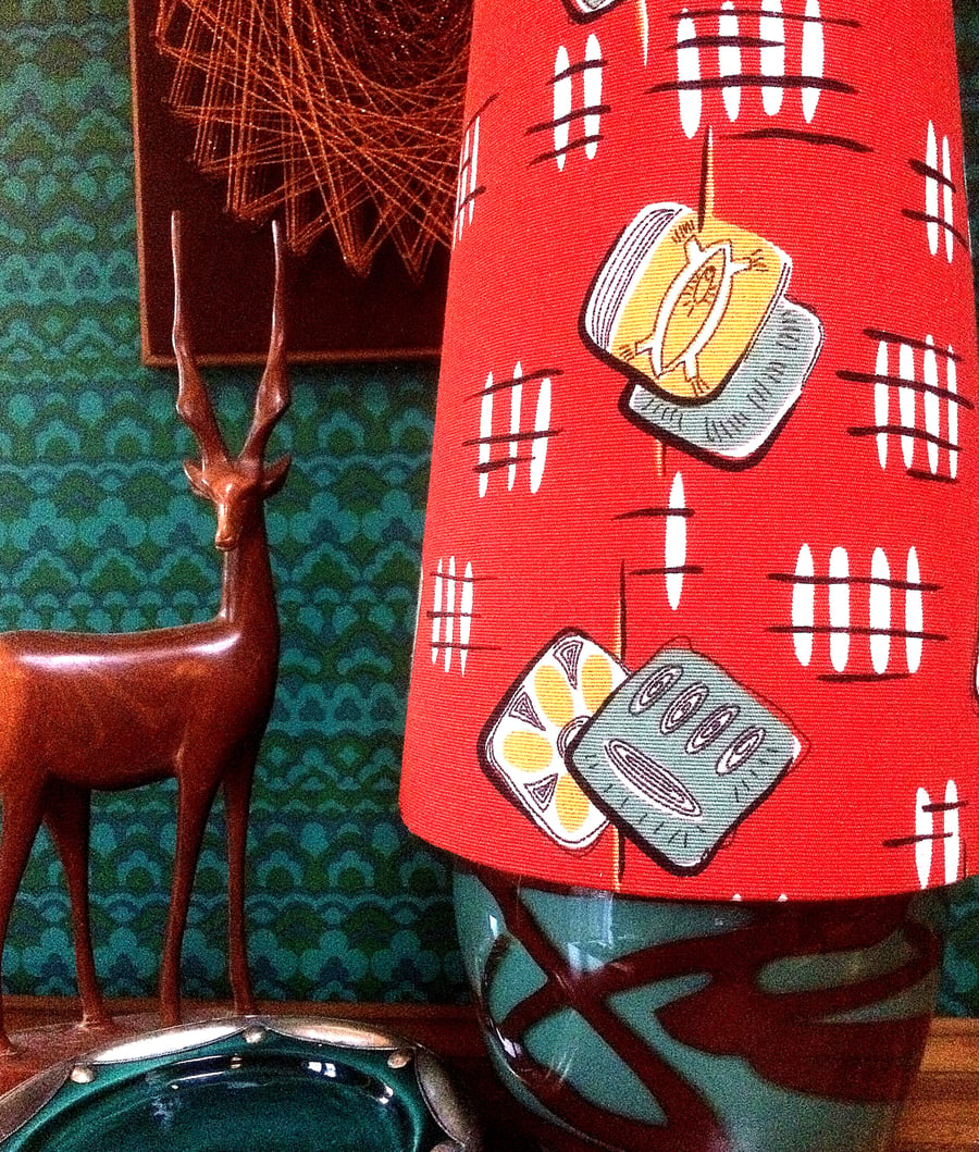 Mid Century Modern style Cone lampshade in a 50s RED RETRO Vintage Fabric