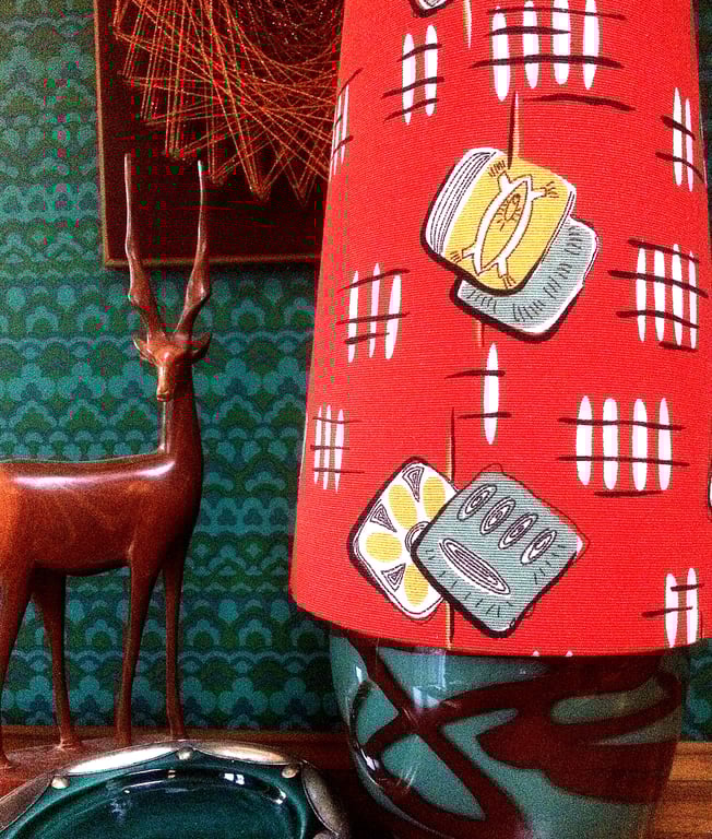 Mid Century Modern style Cone lampshade in a 50s RED RETRO Vintage Fabric