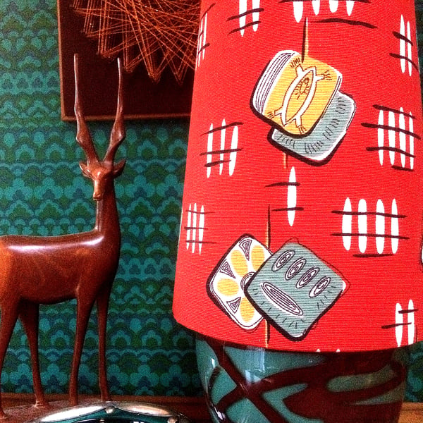 Mid Century Modern style Cone lampshade in a 50s RED RETRO Vintage Fabric