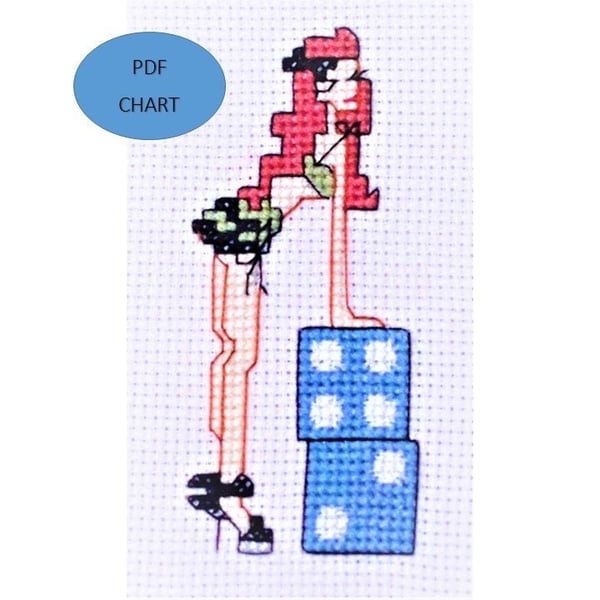 Rockabilly pin up burlesque girl Cross stitch small digital Download chart