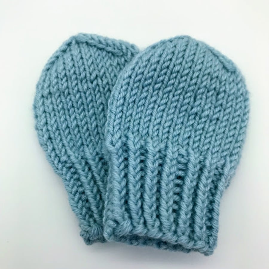 SOLD Hand Knitted mittens newborn blue