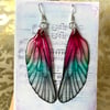RESERVED K OAKLEY Dark Pink Shimmering Fairy Wing Sterling Silver Earrings