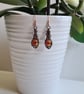 Handmade Red Yellow Sunset Glass & Copper Dangle Wire Wrapped Earrings Gift  - Image 7