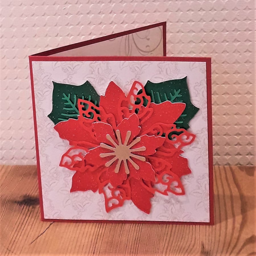 Red Poinsettia Christmas Card - Best Wishes