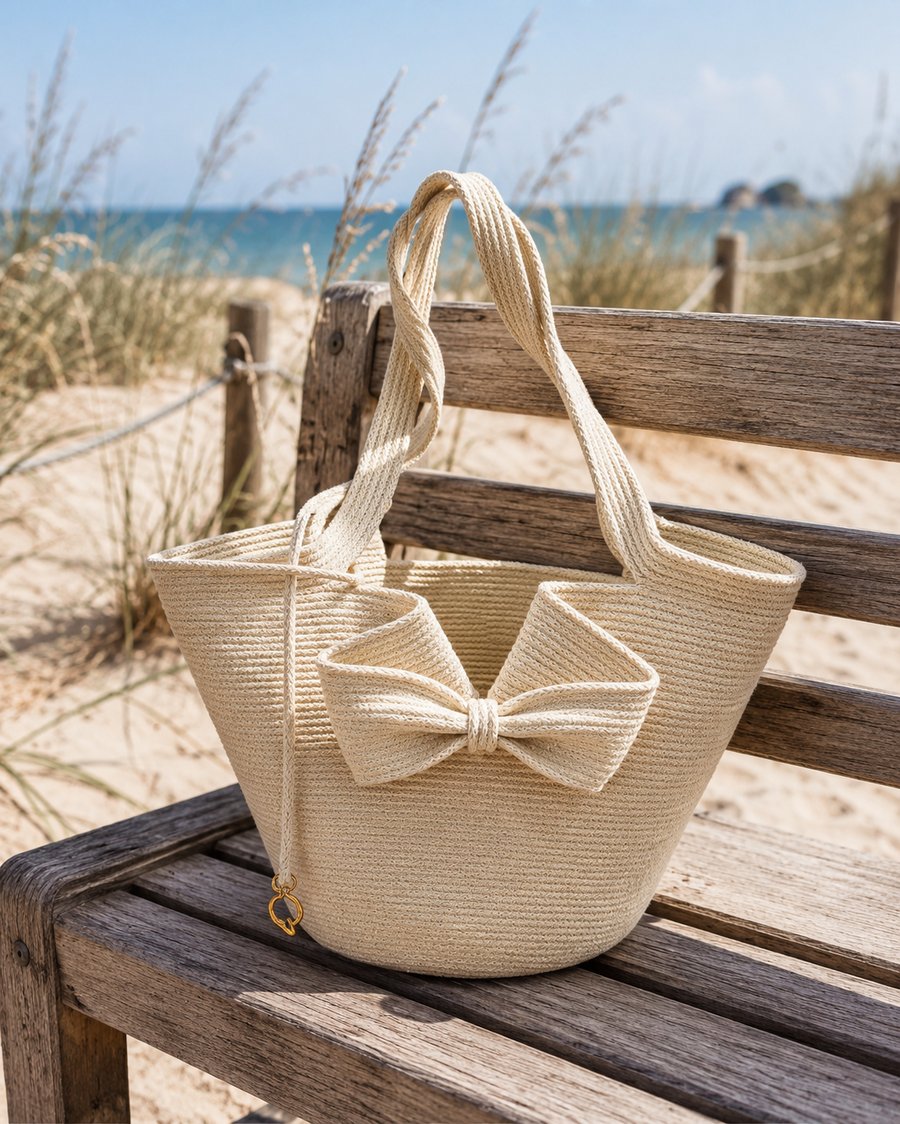 Handmade Bow Tote Bag – Elegant Cotton Rope Bag