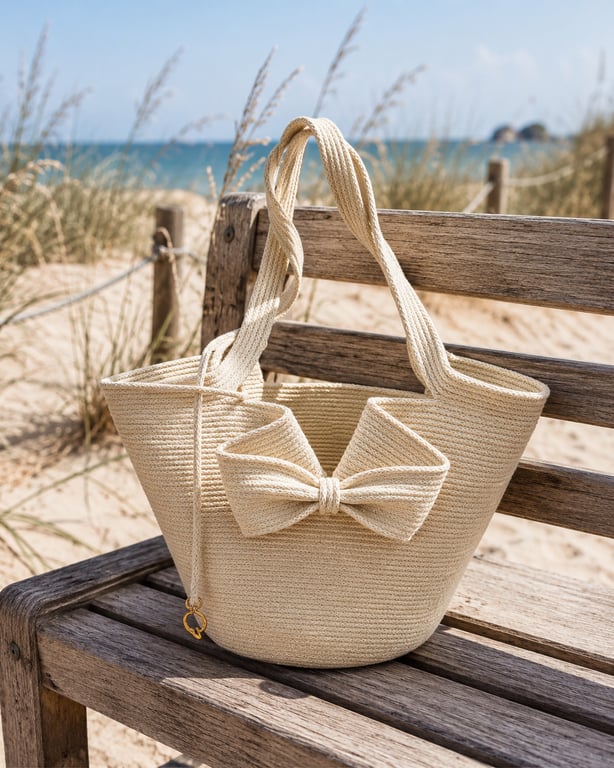 Handmade Bow Tote Bag – Elegant Cotton Rope Bag