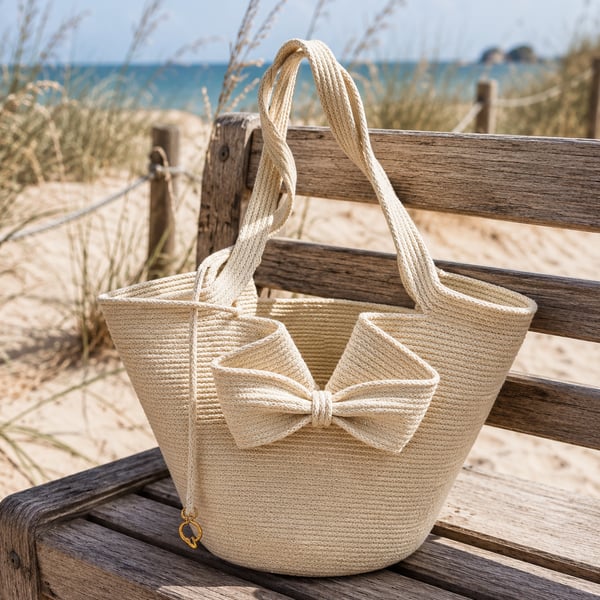 Handmade Bow Tote Bag – Elegant Cotton Rope Bag