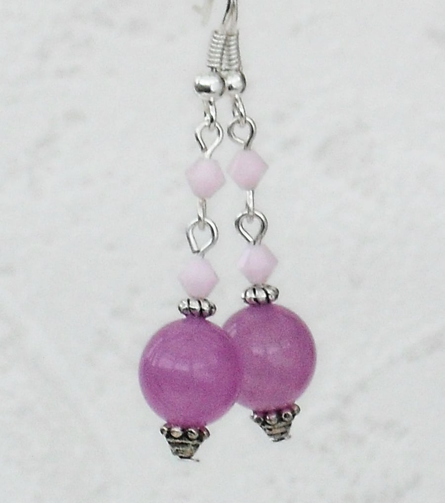 Lilac alexandrite and pink swarovski crystal earrings 