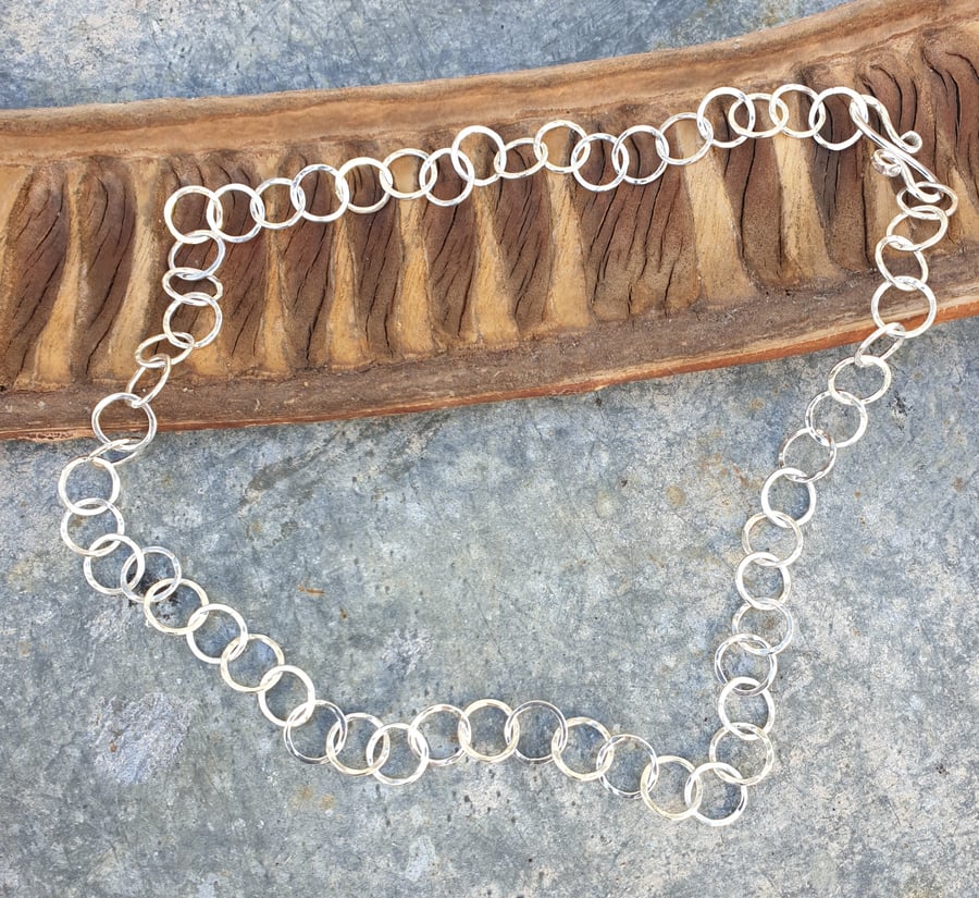 Sterling silver handmade chain with hammered links