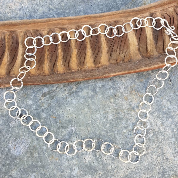 Sterling silver handmade chain with hammered links