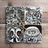 Owl Coasters (set of four recycled hardboard coasters)