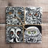Owl Coasters (set of four recycled hardboard coasters)
