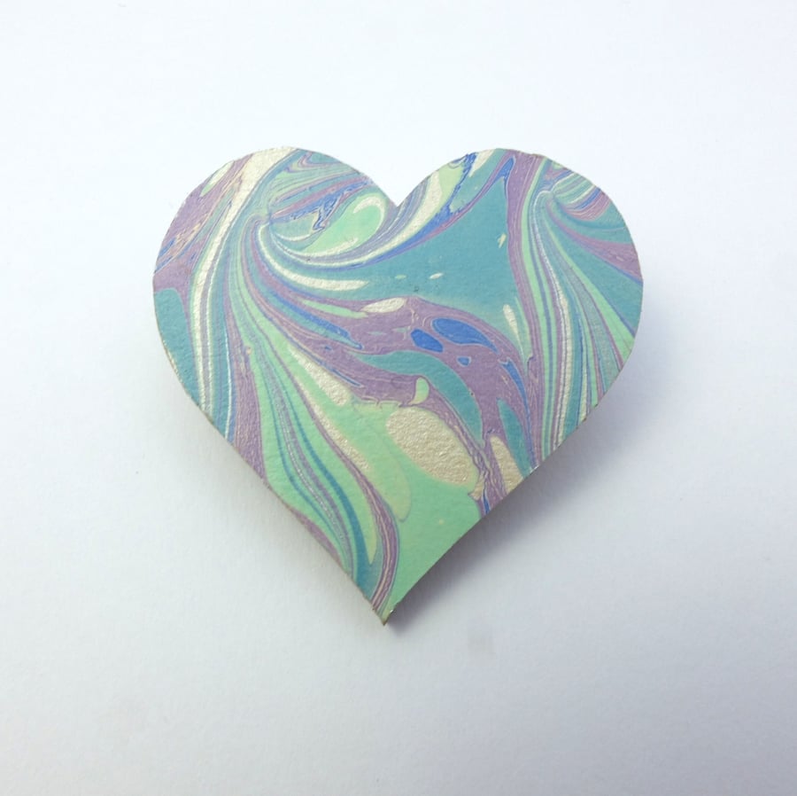 Fun marbled paper heart brooch