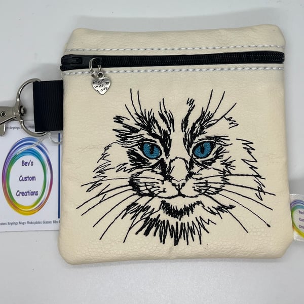 Cat Embroidered small bag