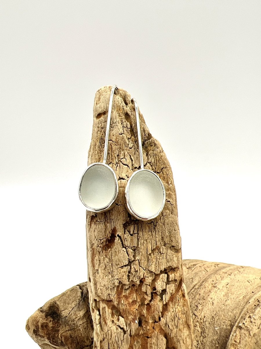 White Sea Glass Drop Earrings