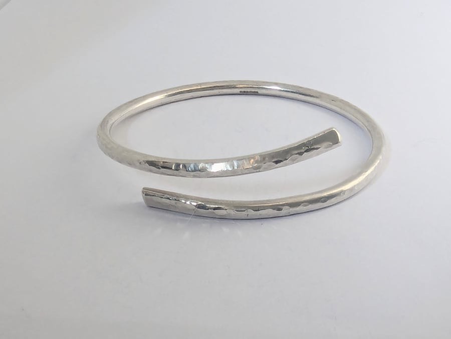 Recycled Sterling Silver Bangle, chunky, hammered