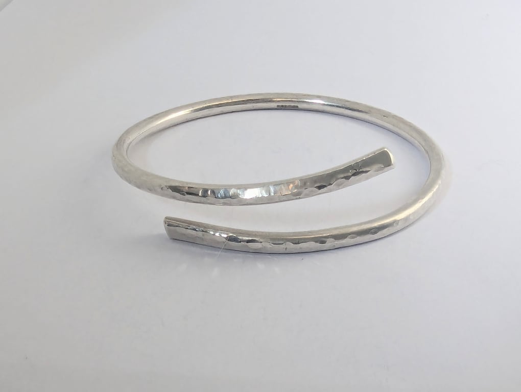 Recycled Sterling Silver Bangle, chunky, hammered
