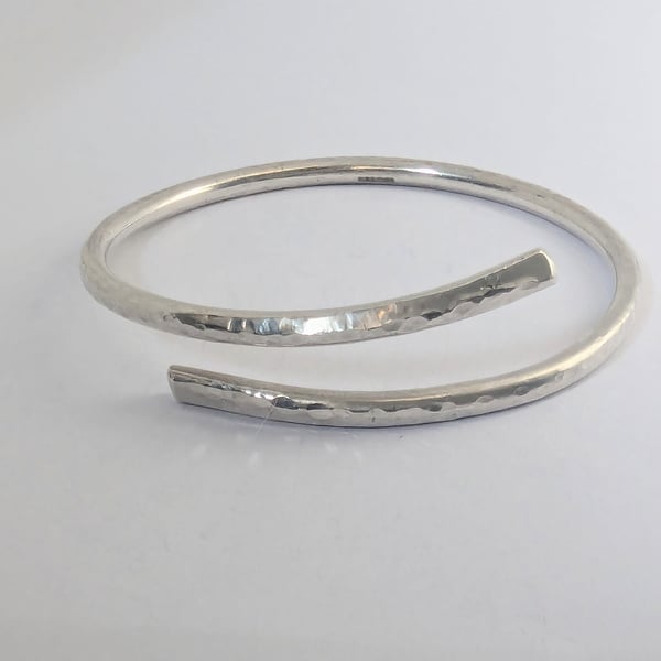 Recycled Sterling Silver Bangle, chunky, hammered