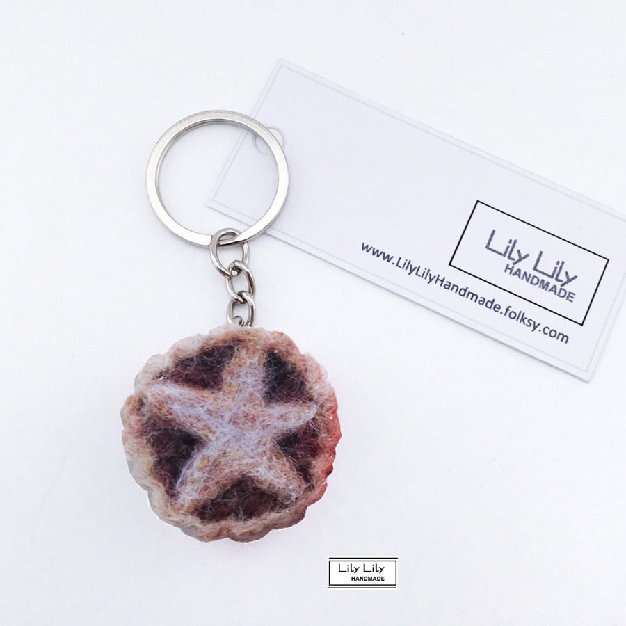  Mince pie keyring, bag charm needle felted by Lily Lily Handmade