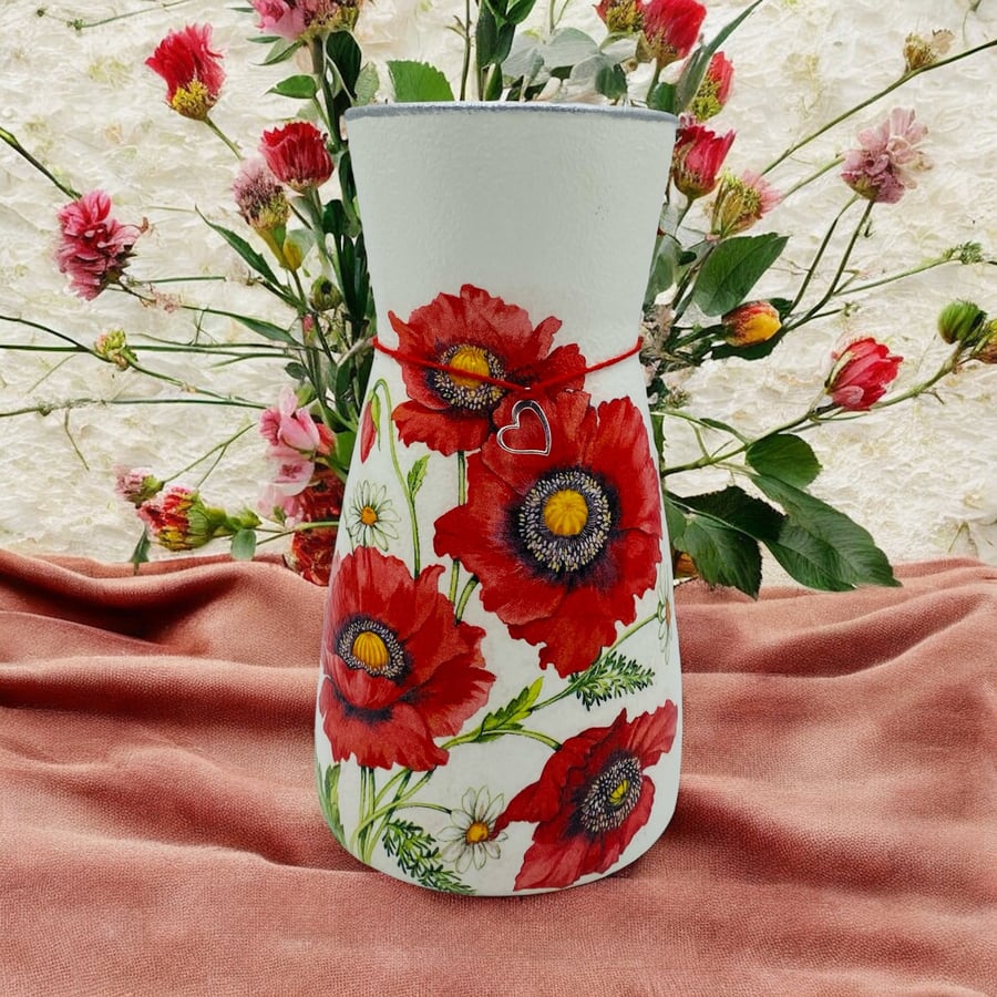 Decoupaged glass vase, Poppies